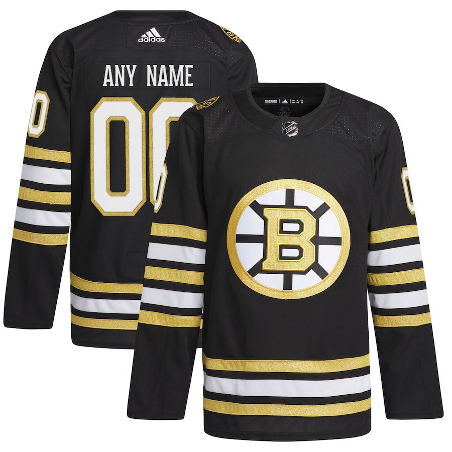 Men Boston Bruins adidas Black 100th Anniversary Primegreen Authentic Custom NHL Jersey